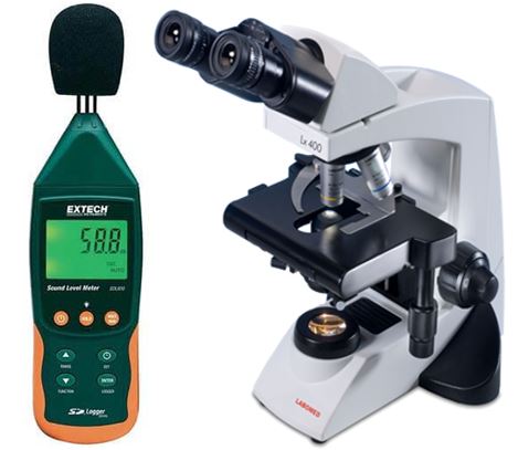 máy đo độ ồn và kính hiển vi